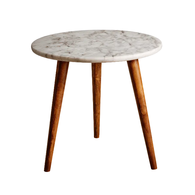 Round Marble Top Coffee Table with Wooden Legs