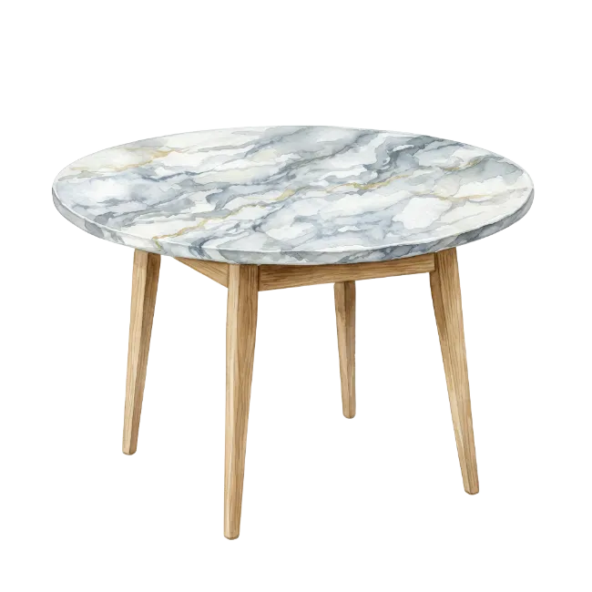 Round Marble Top Dining Table with Wooden Legs
