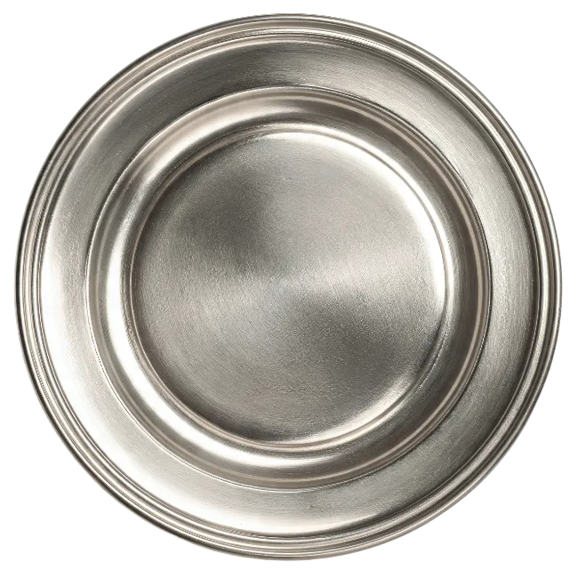 Round metal pewter plate top view
