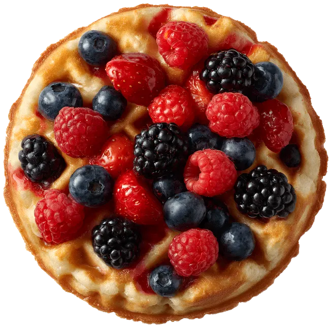Round waffle topped with fresh berries