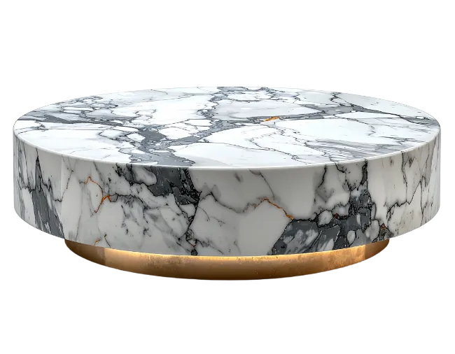 Round White Marble Coffee Table with Gold Base