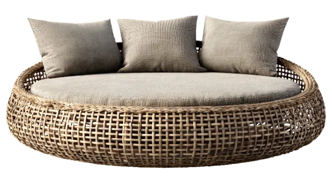 Round Wicker Daybed with Pillows