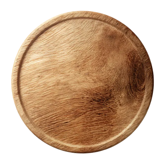 Round wooden cutting board top view