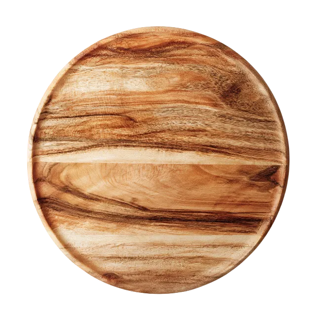 Round wooden cutting board top view