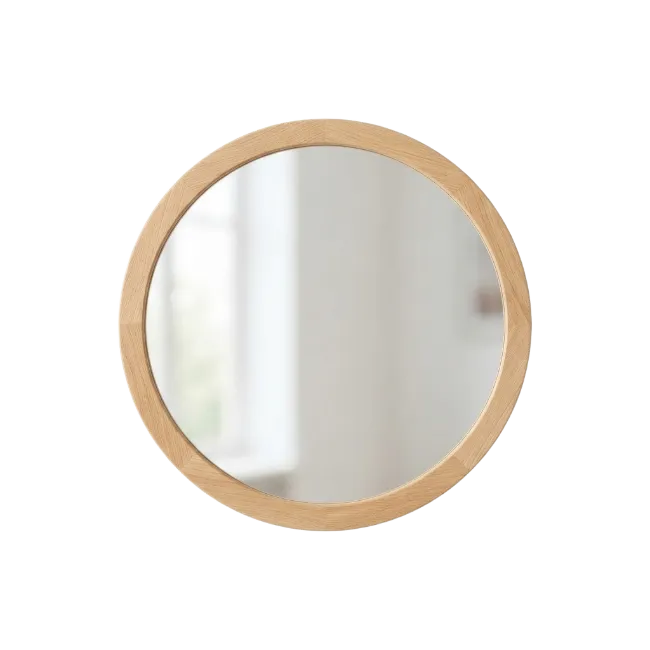 Round wooden wall mirror