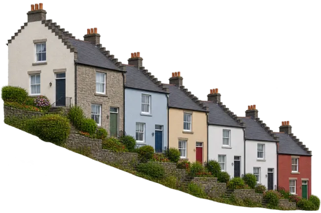 Row of colorful terraced houses on a slope