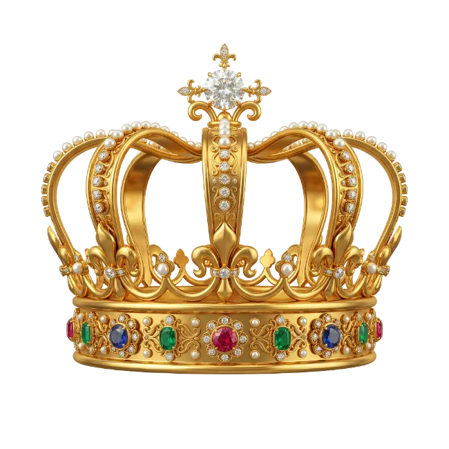 Royal Golden Crown with Gems and Pearls