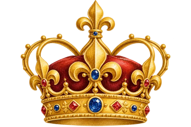 Royal Golden Crown with Red Velvet and Gemstones