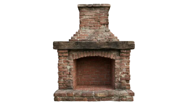 Rustic Brick Fireplace with Wooden Mantel
