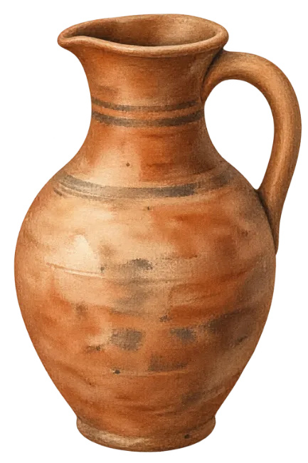 Rustic brown clay pitcher with handle