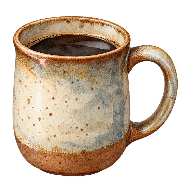 Rustic Ceramic Coffee Mug Filled With Dark Coffee