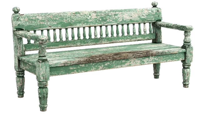 Rustic Distressed Green Wooden Bench