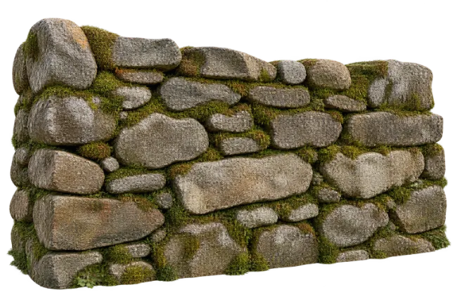 Rustic Stone Wall Covered with Green Moss