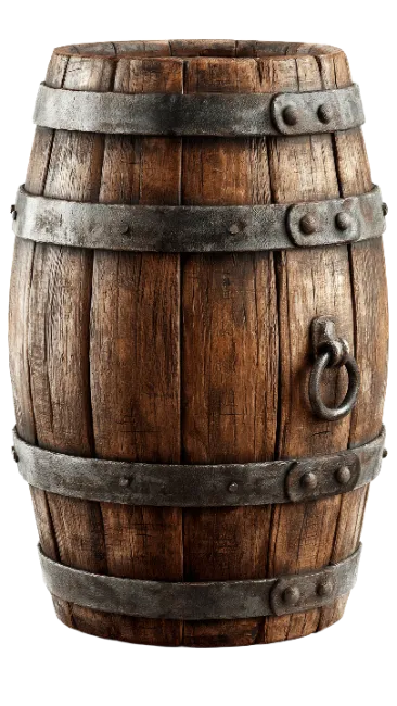 Rustic Wooden Barrel with Iron Bands