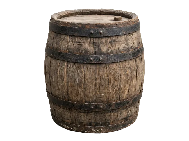 Rustic Wooden Barrel with Iron Hoops