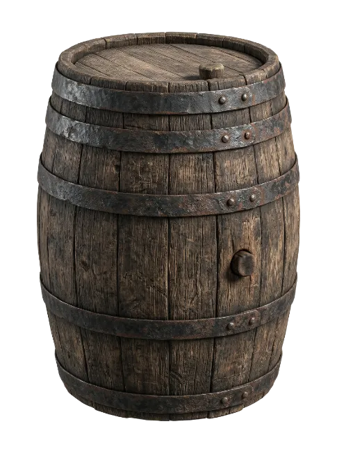 Rustic Wooden Barrel with Metal Hoops