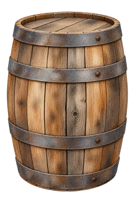 Rustic Wooden Barrel with Metal Hoops