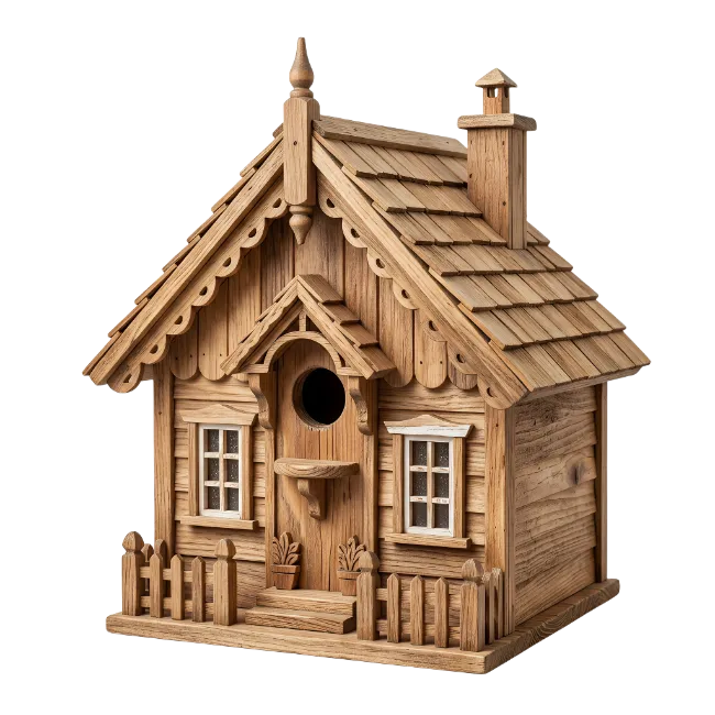 Rustic Wooden Birdhouse with Detailed Architecture