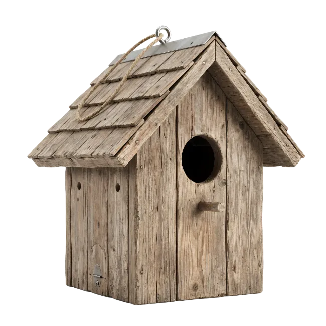 Rustic Wooden Birdhouse with Rope Hanger