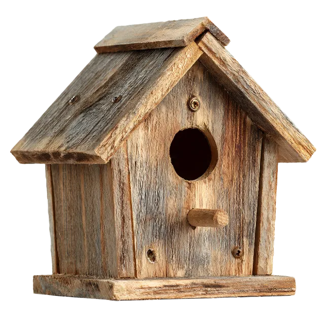 Rustic Wooden Birdhouse with Round Entrance Hole
