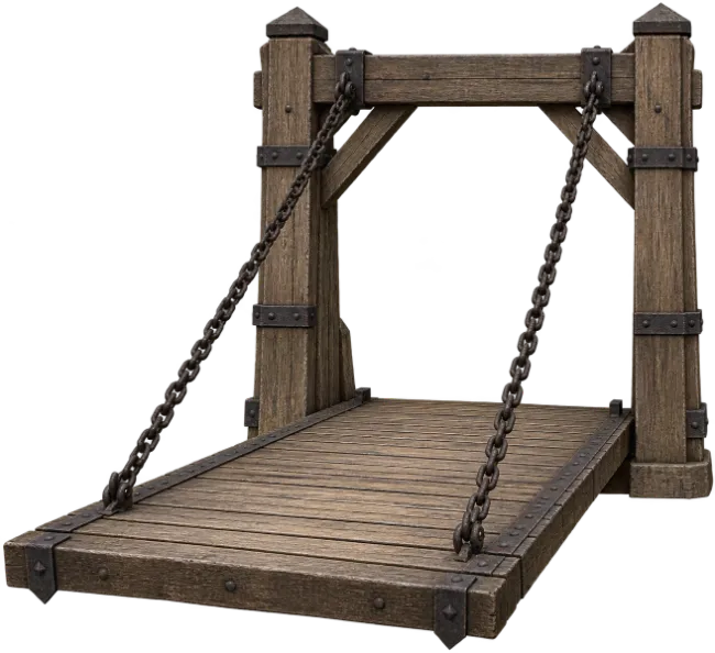 Rustic Wooden Bridge with Iron Chains