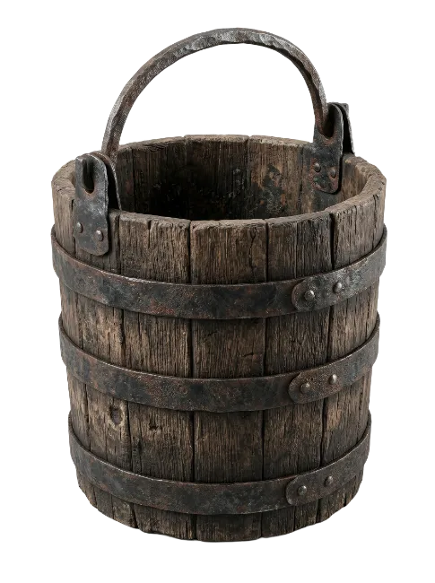Rustic Wooden Bucket with Metal Bands