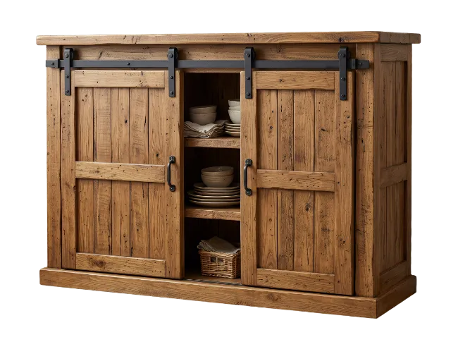 Rustic Wooden Buffet Cabinet with Sliding Barn Doors