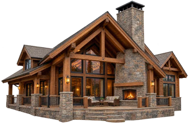 Rustic Wooden Cabin Architecture with Stone Chimney