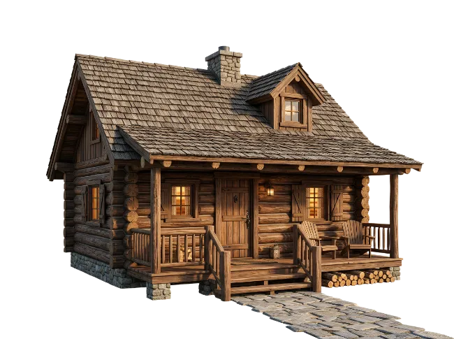 Rustic Wooden Cabin with Stone Foundation