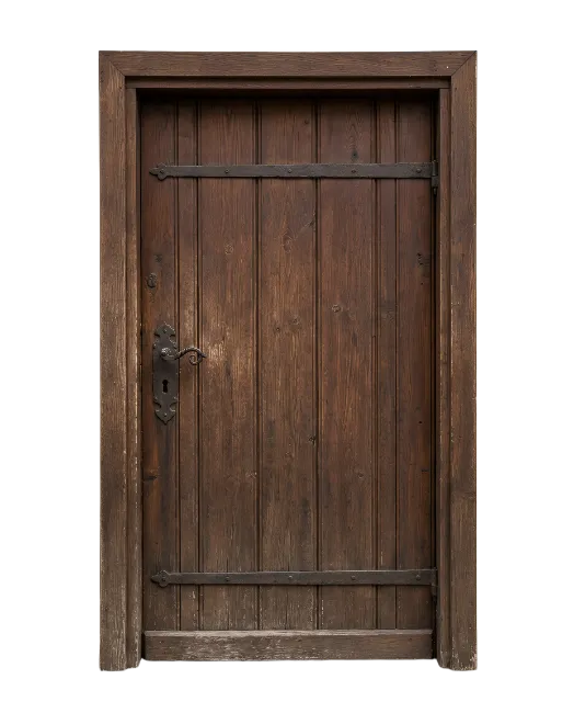 Rustic Wooden Door with Metal Hinges