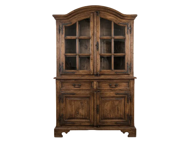 Rustic Wooden Hutch Cabinet with Glass Doors