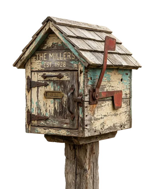 Rustic Wooden Mailbox with Shingle Roof