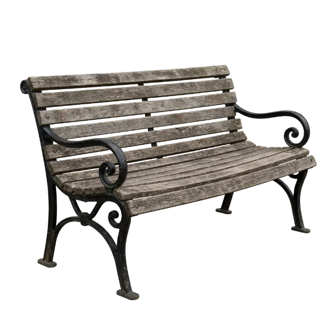 Rustic Wooden Park Bench with Black Iron Frame