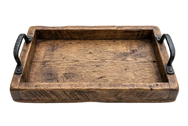 Rustic Wooden Serving Tray with Metal Handles