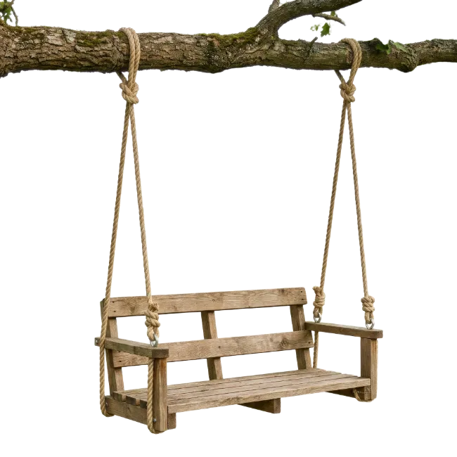 Rustic Wooden Swing Hanging From Tree Branch