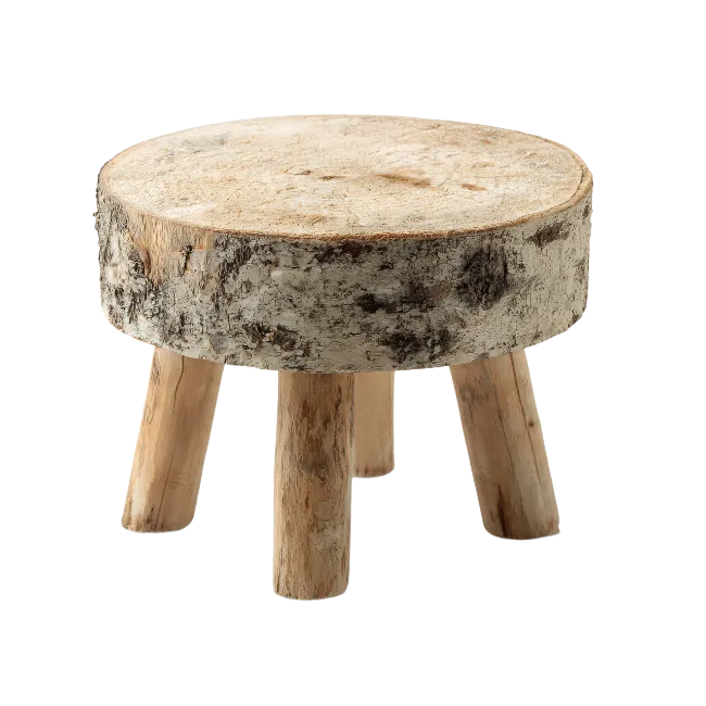 Rustic wooden tree stump stool