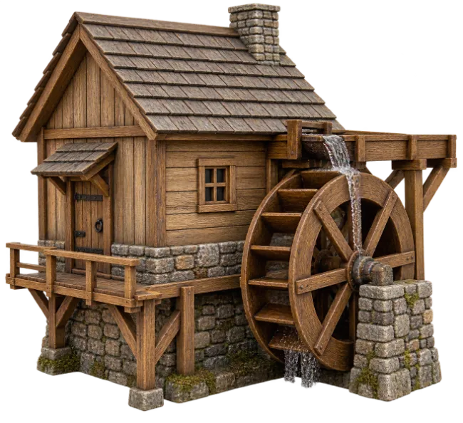 Rustic Wooden Watermill Building