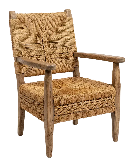 Rustic Woven Rope Armchair with Wooden Frame