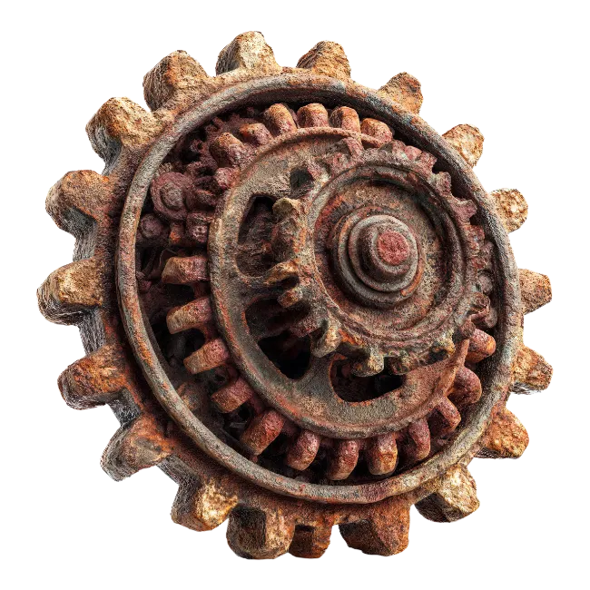 Rusty Interlocking Mechanical Gears and Cogs