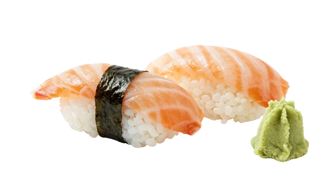 Salmon Nigiri Sushi with Wasabi