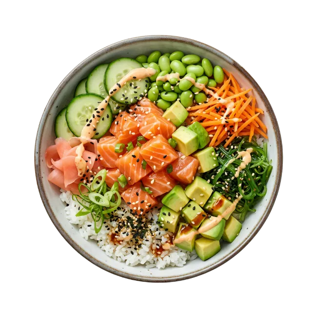 Salmon Poke Bowl Top View