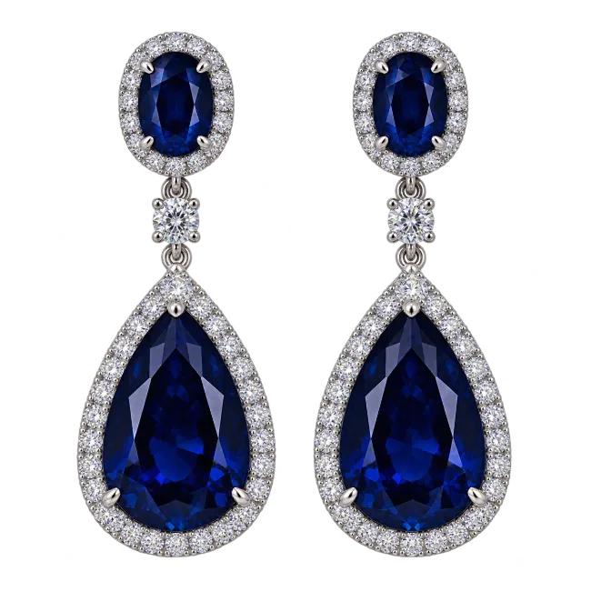 Sapphire and Diamond Drop Earrings