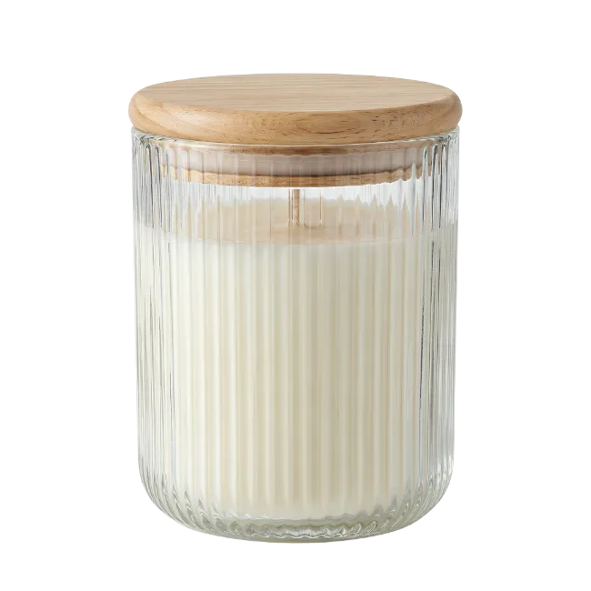 Scented Candle in Ribbed Glass Jar