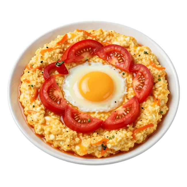Scrambled Eggs with Tomato and Sunny Side Up Egg