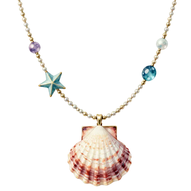 Seashell Necklace with Beads and Starfish Pendant