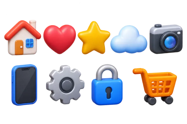Set of 3D Glossy App and Interface Icons