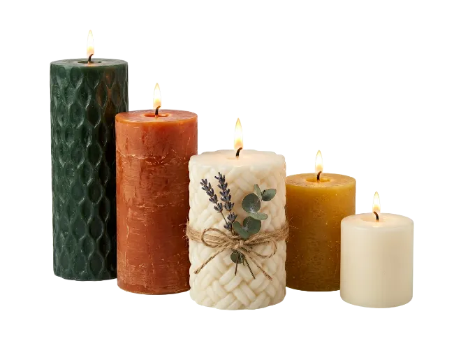 Set of Five Lit Pillar Candles