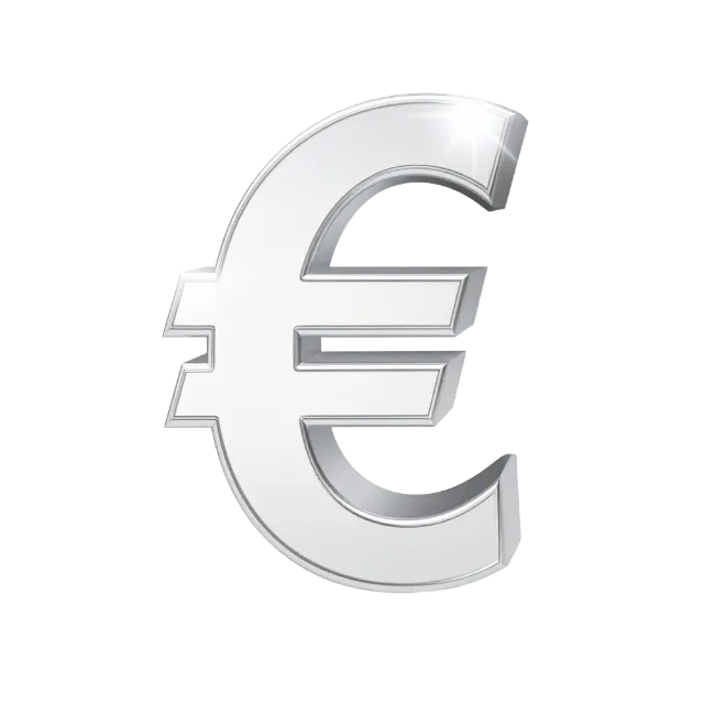 Shiny Silver Euro Currency Symbol 3D Rendering
