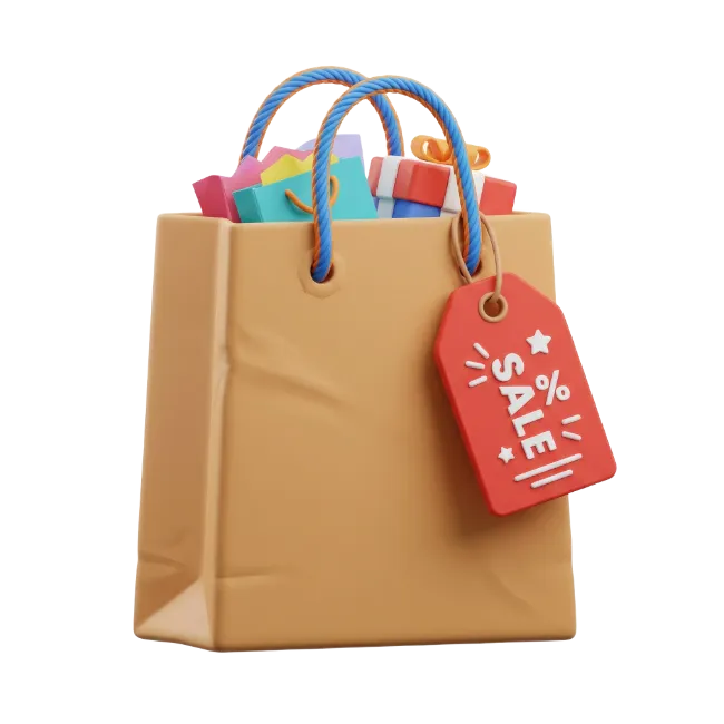 Shopping Bag with Sale Tag and Gifts