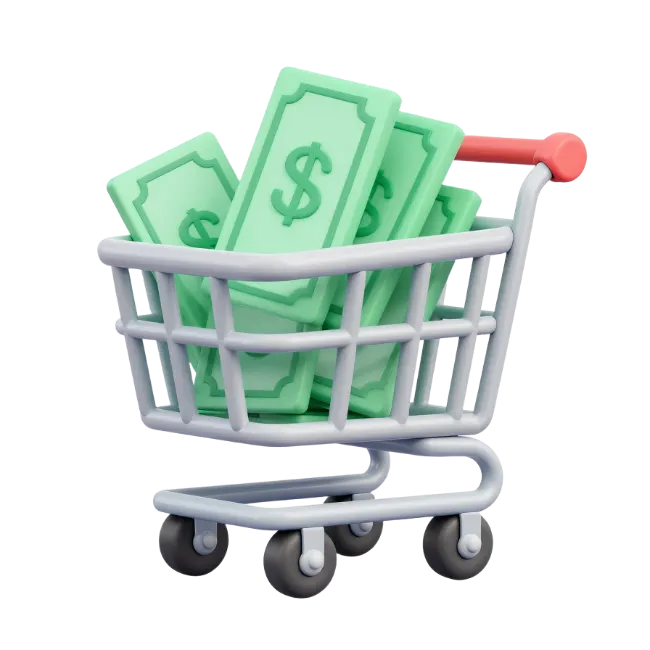 Shopping Cart Filled With Green Money Bills